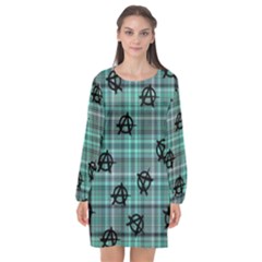 Aqua  Plaid Anarchy Long Sleeve Chiffon Shift Dress  by snowwhitegirl