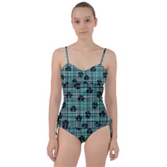 Aqua  Plaid Anarchy Sweetheart Tankini Set