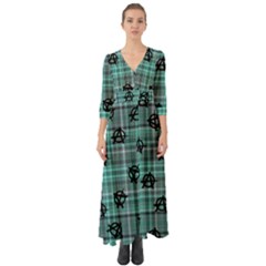 Aqua  Plaid Anarchy Button Up Boho Maxi Dress