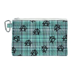 Aqua  Plaid Anarchy Canvas Cosmetic Bag (large)