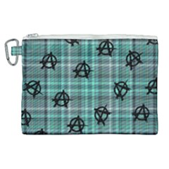 Aqua  Plaid Anarchy Canvas Cosmetic Bag (xl)