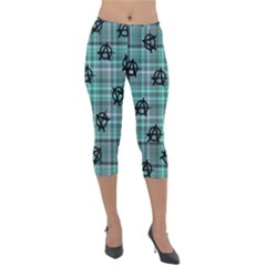 Aqua  Plaid Anarchy Lightweight Velour Capri Leggings 