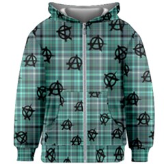 Aqua  Plaid Anarchy Kids Zipper Hoodie Without Drawstring