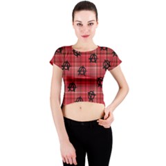 Red Plaid Anarchy Crew Neck Crop Top by snowwhitegirl