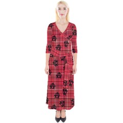 Red Plaid Anarchy Quarter Sleeve Wrap Maxi Dress