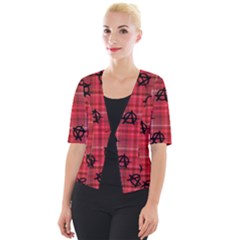 Red Plaid Anarchy Cropped Button Cardigan