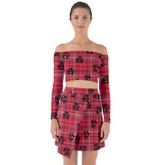 Red Plaid Anarchy Off Shoulder Top With Skirt Set