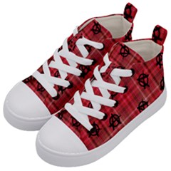 Red Plaid Anarchy Kid s Mid-top Canvas Sneakers