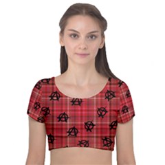 Red Plaid Anarchy Velvet Short Sleeve Crop Top 