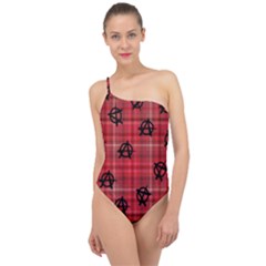 Red Plaid Anarchy Classic One Shoulder Swimsuit