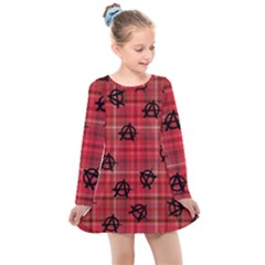 Red Plaid Anarchy Kids  Long Sleeve Dress