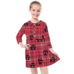 Red Plaid Anarchy Kids  Quarter Sleeve Shirt Dress by snowwhitegirl