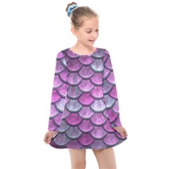 Pink Mermaid Scale Kids  Long Sleeve Dress