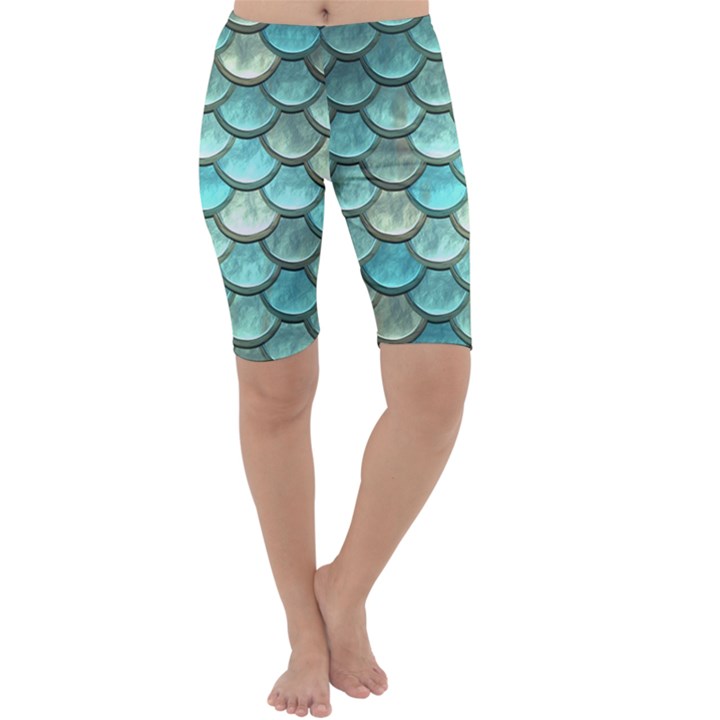 Aqua Mermaid Scale Cropped Leggings 