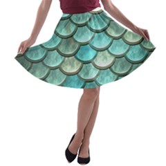 Aqua Mermaid Scale A-line Skater Skirt by snowwhitegirl