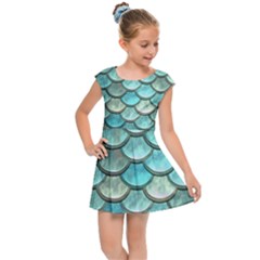 Aqua Mermaid Scale Kids Cap Sleeve Dress