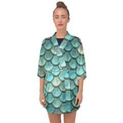 Aqua Mermaid Scale Half Sleeve Chiffon Kimono