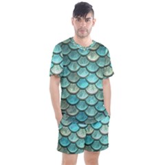 Aqua Mermaid Scale Men s Mesh Tee And Shorts Set