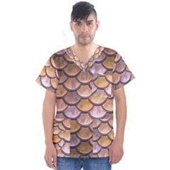 Copper Mermaid Scale Men s V-Neck Scrub Top