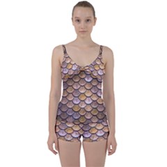 Copper Mermaid Scale Tie Front Two Piece Tankini