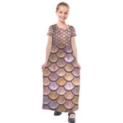 Copper Mermaid Scale Kids  Short Sleeve Maxi Dress