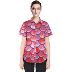 Red Mermaid Scale Women s Short Sleeve Shirt