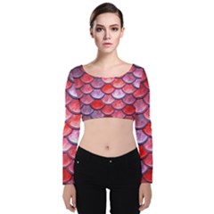 Red Mermaid Scale Velvet Crop Top