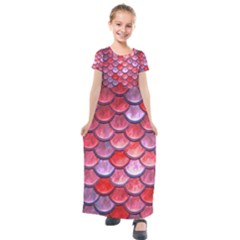 Red Mermaid Scale Kids  Short Sleeve Maxi Dress by snowwhitegirl