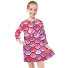 Red Mermaid Scale Kids  Quarter Sleeve Shirt Dress