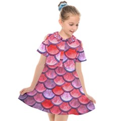 Red Mermaid Scale Kids  Short Sleeve Shirt Dress