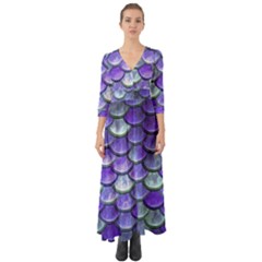 Blue Purple Mermaid Scale Button Up Boho Maxi Dress