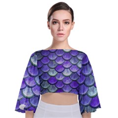 Blue Purple Mermaid Scale Tie Back Butterfly Sleeve Chiffon Top