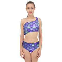 Blue Purple Mermaid Scale Spliced Up Two Piece Swimsuit by snowwhitegirl