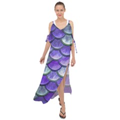 Blue Purple Mermaid Scale Maxi Chiffon Cover Up Dress