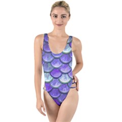 Blue Purple Mermaid Scale High Leg Strappy Swimsuit