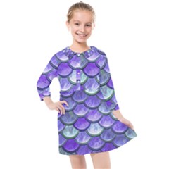 Blue Purple Mermaid Scale Kids  Quarter Sleeve Shirt Dress by snowwhitegirl