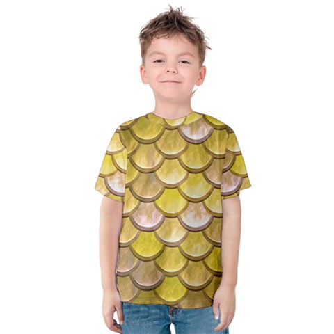 Yellow  Mermaid Scale Kids  Cotton Tee by snowwhitegirl