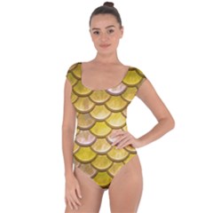 Yellow  Mermaid Scale Short Sleeve Leotard  by snowwhitegirl