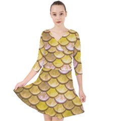 Yellow  Mermaid Scale Quarter Sleeve Front Wrap Dress