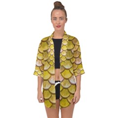 Yellow  Mermaid Scale Open Front Chiffon Kimono