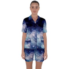 Nebula Blue Satin Short Sleeve Pyjamas Set