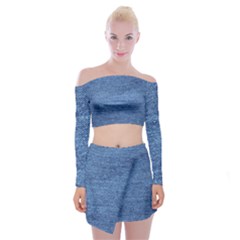 Blue Denim Off Shoulder Top With Mini Skirt Set