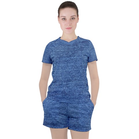 Blue Denim Women s Tee And Shorts Set by snowwhitegirl