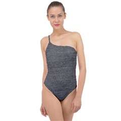 Black Denim Classic One Shoulder Swimsuit by snowwhitegirl