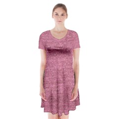 Pink  Denim Short Sleeve V-neck Flare Dress by snowwhitegirl