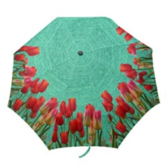 Green Denim Flowers Folding Umbrellas by snowwhitegirl