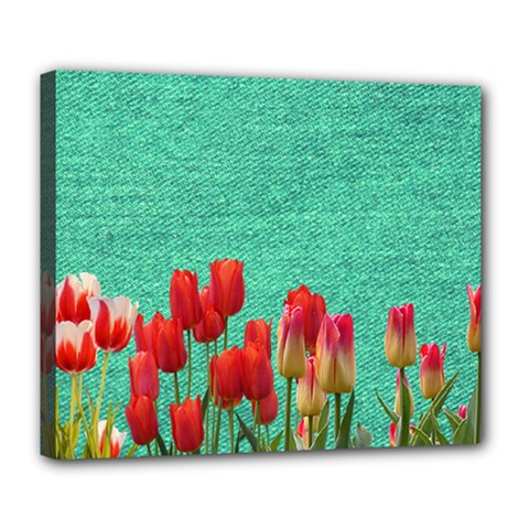 Green Denim Flowers Deluxe Canvas 24  X 20   by snowwhitegirl