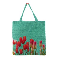 Green Denim Flowers Grocery Tote Bag by snowwhitegirl