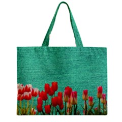 Green Denim Flowers Zipper Mini Tote Bag by snowwhitegirl