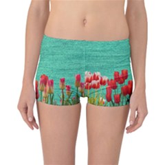 Green Denim Flowers Reversible Boyleg Bikini Bottoms by snowwhitegirl